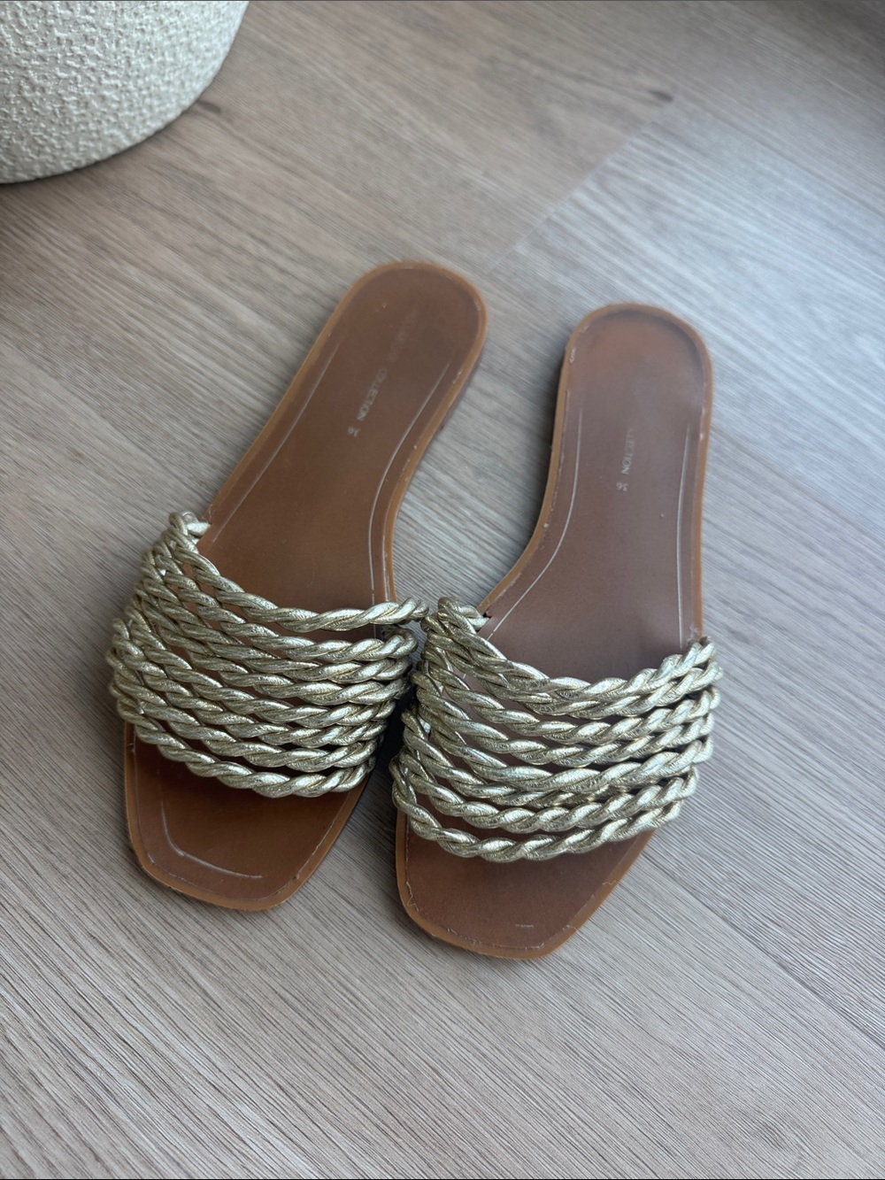 Pull&Bear Braided Rope Slide Sandals - Gold